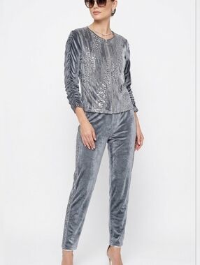 ChicMe Grey Velvet Sequin 2-Piece Set — Size L